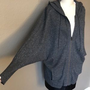 Joie Cashmere Batwing Sleeve Zip-Up Hoodie Sweater